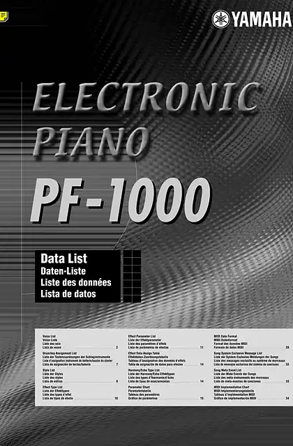 yamaha雅马哈PF-1000 Data List